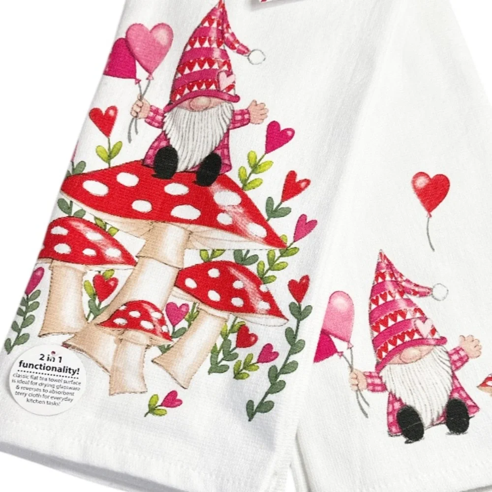 NEW Kay Dee Designs GNOME, MUSHROOM & HEART Design Kitchen Towel Set/2